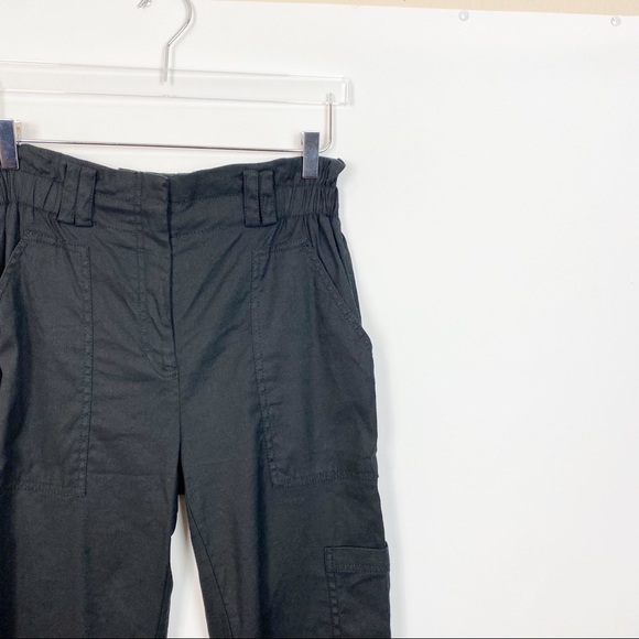 Elevenses Linen Paper Bag Tapered Black Pants S - Picture 6 of 7